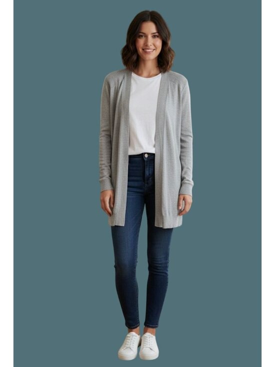 love ellie Sweaters - Love Ellie Long Open Front Knit Gray Cardigan Women Large